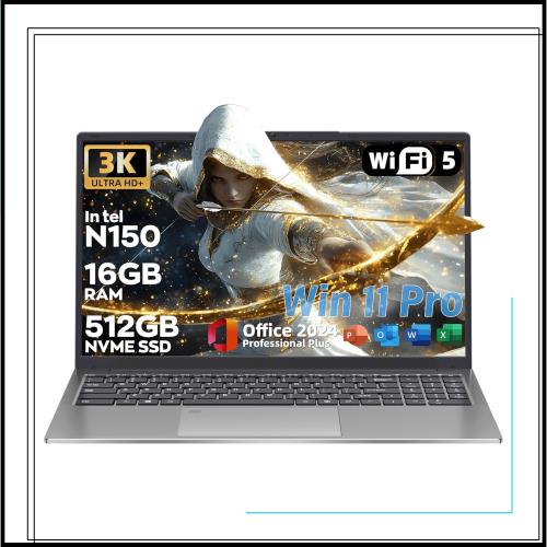 ノートパソコン16インチ N150 薄型ノートPC Office 2024/Win11 Pro対応 フルHD 3072*1920 IPS【N100やN97より素早い】4コア/4スレッド 最