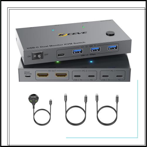 KCEVE デュアルモニター USB-C USB3.0 KVMスイッチ 2入力2出力 ノート