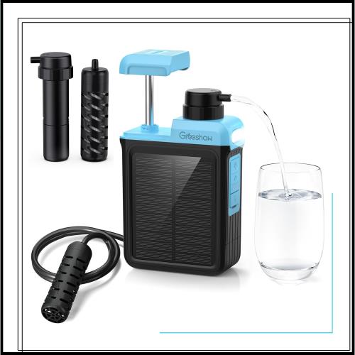 【業界最新＆手動ボンプ付き】Greeshow 電動式携帯浄水器 アウトドア 浄水器 日本正規品 ソーラー充電可能 濾過器 飲み水 災害 防災士推奨