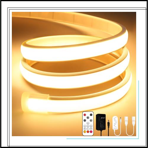 Lamomo COB LEDテープライト 5M 高輝度 チューブライト 3000K 調光可能 電球色 ネオンロープライトリモコン付き IP65防水シリコン 曲がり