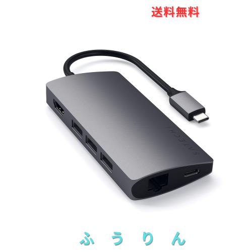 SATECHI USB-Cハブ 8-in-1 マルチポートアダプター V2, 4K HDMI, 60W PD充電, USB-Aポート×3, Ethernet, Micro/SDカードリーダー, MacBo