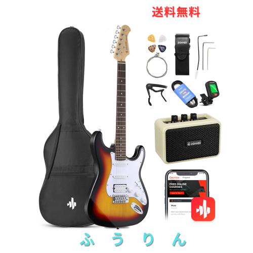 Donner エレキギター 初心者セット STタイプ SSHピックアップ配列 39インチ フルサイズ ポプラ材 ミニアンプ付き サンバースト 専用ケー
