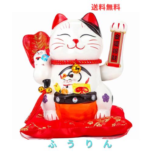 EnergyPower 電動 招き猫 座布団付 まねき猫 陶器製 手描き ハンドメイド かわいく手招きします 乾電池式 開店祝いや開業祝いに喜ばれま