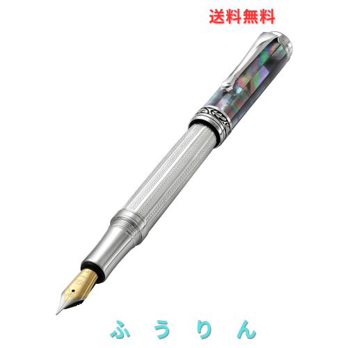 Xezo Maestro ソリッド 925 スターリングシルバー ブラック 真珠層 シリアル ファイン万年筆 プラチナメッキ。 2つと同じものはありませ