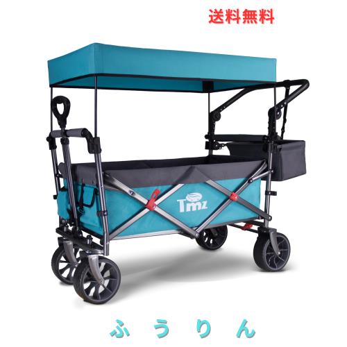 ＴＭＺアウトドアワゴン 屋根付き キャリーワゴン 折りたたみキャリーカート耐荷重 120KG 大径ゴムタイヤ 買い物用、ピクニック、お花見