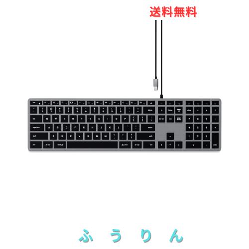 Satechi スリム W3 USB-C キーボード 有線 バックライト US配列 テンキー付き, 有線キーボード (MacBook Pro, iMac, Mac Mini など Macデ