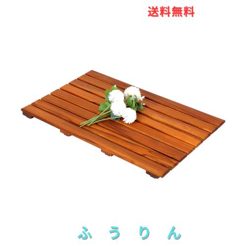 VaeFae チークシャワーマット ノンスリップバスマット 高級スパマット 浴槽用木製マット 26 x 17インチ