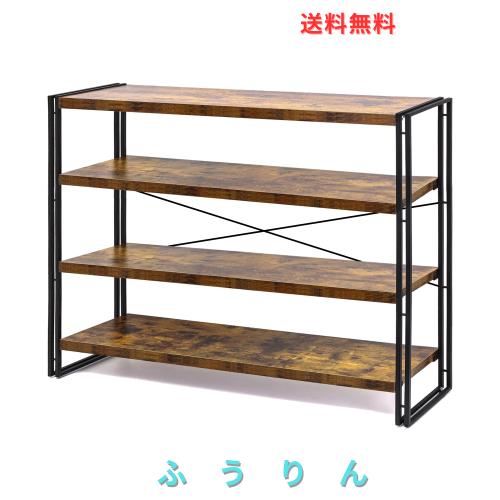 HCHQHS ラック 棚 オープンシェルフ 4段 収納 収納ラック スリム 収納 木製棚板 スチールラック 棚 おしゃれ 北欧 木製ラ
