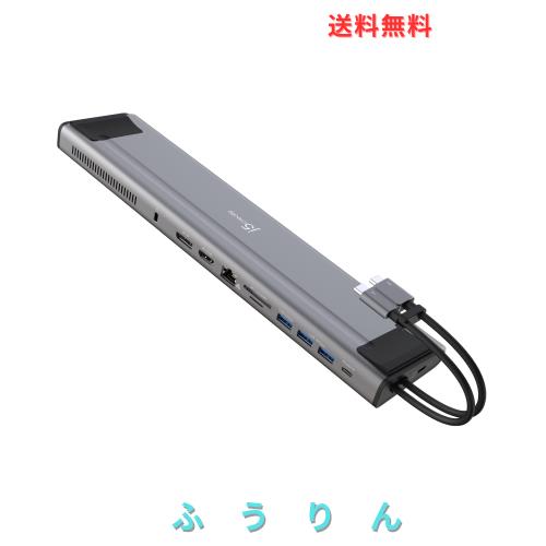 j5create USB-C 12-in-1 Dual Display デュアル4K60ドッキングステーション、内蔵M.2 SSDスロット、HDMI、DisplayPort、10Gbps USB-A、PD