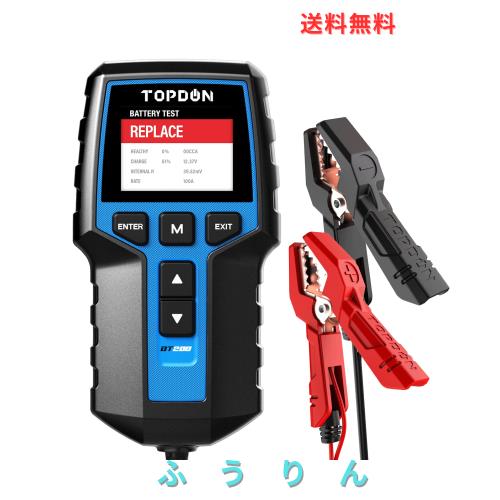 TOPDON BT200 バッテリーテスター、12V/24Vバッテリーチェッカー、100-2000 CCAテスター、CCA値/抵抗値/負荷/電圧のテスト 自動車用バッ