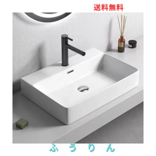 【JOMOWN限定排水セット付き】大型 洗面ボウル 洗面台 おしゃれ 洗面ボール 置き型 陶器製 手洗い器 手洗いボウル 610*425*130mm（長方形