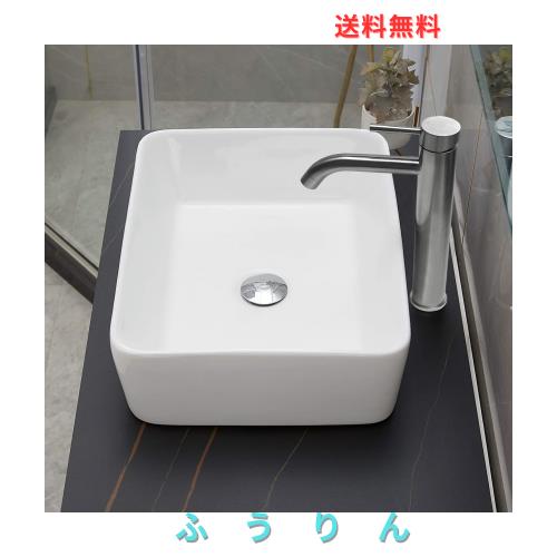 【JOMOWN混合水栓付き】 洗面ボウル 小型 洗面台 置き型 おしゃれ 洗面ボール 手洗い鉢 陶器 手洗い器 手洗いボウル 405*305*130mm（四角