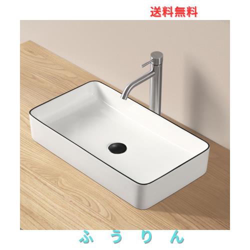 【JOMOWN限定販売】 オシャレ 洗面ボウル 大型 洗面ボール 605*355*110mm 洗面台 置き型 手洗い鉢 陶器 手洗い器 手洗いボウル（黒線） 12,874円