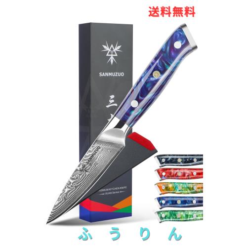 SANMUZUO 3.5 Inch Paring Knife - Kitchen Fruit Peeling Knife Damascus Steel ＆ Resin Handle - XUAN Series(Sapphire Blue)