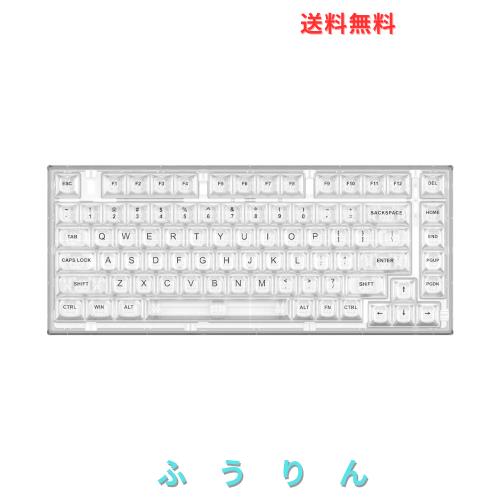 YUNZII X75 PRO 82キーワイヤレス ホットスワップ対応 英語配列 メカニカルゲーミングキーボード 透明キーキャップ BT5.0/2.4G/USB-C ガ