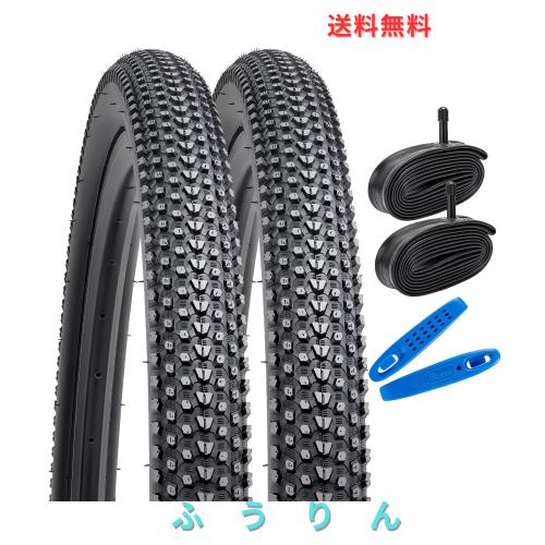 YunSCM 2本セット,24 2.10 タイヤ,24x2.10 52-507 自転車タイヤ + 24x1.75/2.125 チューブ 肉厚 米式バルブ32mm+タイヤレバ,適用 24イン