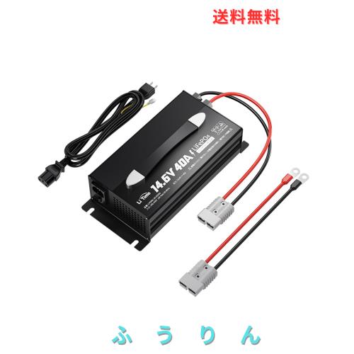 LiTime 14.6V40A リン酸鉄リチウムイオンバッテリー充電器 40A急速充電 0V充電機能 オン/オフスイッチとLEDインジケーター付き 固定可能