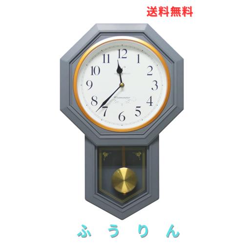 ベスタイム(BESTIME) RC236C 八角形 振り子 掛け時計 電波時計 灰色のABS樹脂プラスチック 白い文字盤 高さ52x幅32x7 cm 毎正時 時報 チ
