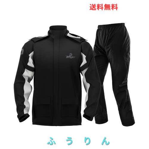 [IRON JIA’S] バイク レインウェア バイク用カッパ 上下セット シューズカバー付き メンズ レインコート レインスーツ 自転車 ゴルフ 作