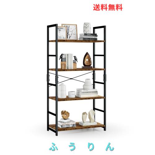 APPOLYN オープンシェルフラック 4段本棚 フリーラック棚、多機能収納ラック、幅60×深さ30×高120cm、木製ラック。寢室、リビングルーム