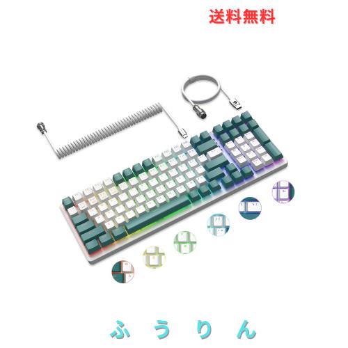A.JAZZ+ZiYouLang K6 ワイヤレスキーボード 96% 3モードメカニカル ホットスワップ 2.4Ghz/Bluetooth 5.0/Type-C 4000mAhコイル状 USB ケ