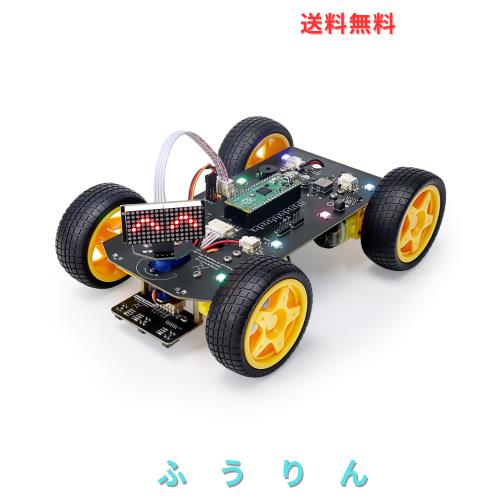 Freenove Raspberry Pi Pico 用 4WD カーキット (付属) (Arduino IDE と互換性あり)、ドットマトリックス表現、障害物回避、ライントラッ