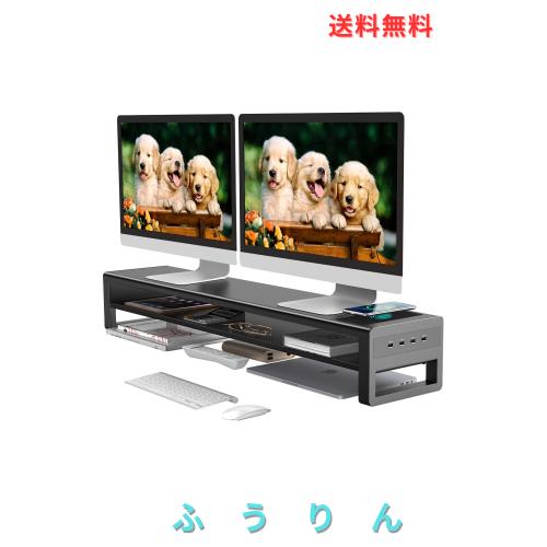 STARSIKIデュアル モニター台 2段式 モニタースタンド USB 3.0 データ転送 パソコン台 充電 ディスプレイ台 金属製 机上台 ディスプレイ/