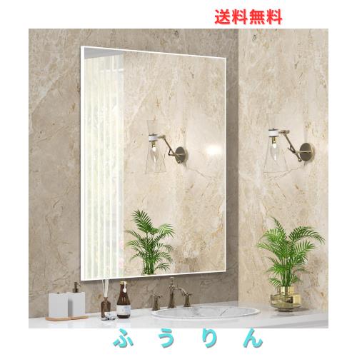 ANYHI 長方形 壁掛け鏡 91.5 x 61 cm 洗面台 鏡 壁掛け 垂直または水平，ホワイト