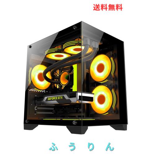 pcケース ミドルタワー pcケース 強化ガラスモデル micro-atx ブラック（black）