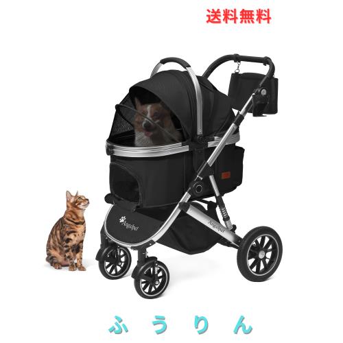 Angelpet ペットカート 分離型 犬用 バギー いぬ用 4輪 前輪360°回転 後輪ブレーキ付き 組み立て簡単 コンパクト 折りたたみ式 耐荷重25