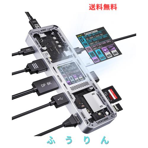 DOCKCASE 10-in-1 usb c ハブ スケルトン設計、4K@60Hz HDMI＆DP、Gigabit Ethernet、USB-CとUSB-A 10Gbpsデータポート搭載、100w PD急速
