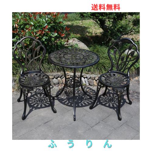 3点セットの居酒屋セット、屋外テラスセット、公園庭園前ポーチ家具用防錆鋳造アルミ居酒屋テーブルセット、チューリップ、 (Bronzed)