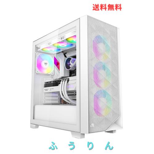 PCCOOLER CPS C3D510 ARGB PCケース ATXミドルタワー, 白非常に通気性の高い メッシュメタルフロントパネル エアフローE-ATX/M-ATX/ITX