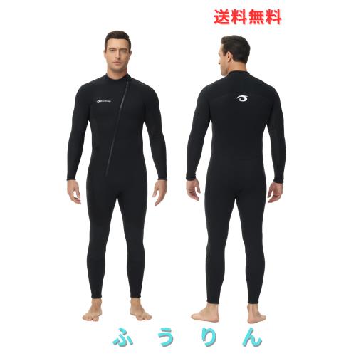 Owntop メンズ ウェットスーツ 3/2mmネオプレン フルスーツ - ストレッチ UVカット ダイビング スーツ フロントジッパー 保温 ワンピース