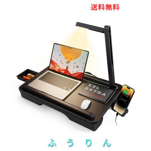 SAIJI 膝上テーブル LEDライト付け 3段明るさ調整 テーブルクッション デスクトップ ノートパソコンデスク 引き出し付き PC クッション