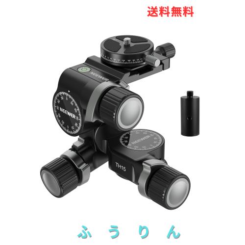 NEEWER 3ウェイ ギア式三脚雲台 3軸パンチルトヘッド ミリ単位微調整 360°パノラマ Arca型QRプレート付き アルミ合金製 クイックスイッ