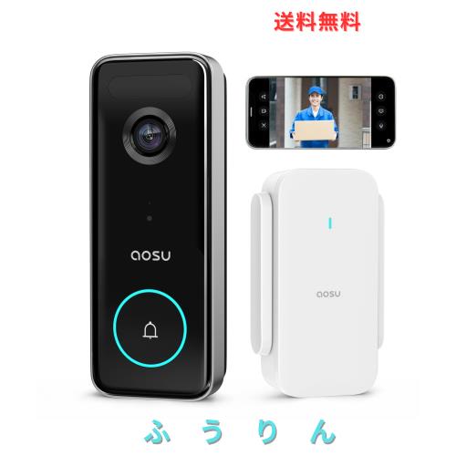 aosu インターホン ワイヤレス 500万高画素 8Gストレージ内蔵 2.4/5ghzWi-Fi対応 充電式工事不要/有線接続 166°広角 人体検知自動アラー