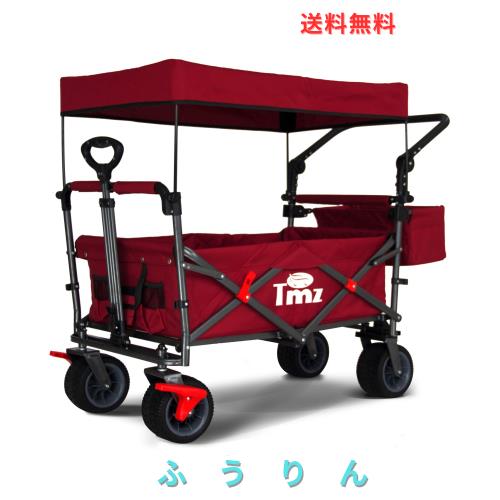 TMZ折りたたみ式全地形ガーデン車両、屋外キャンプキャンプ車両、取り外し可能なルーフ、伸縮式プルロッド、マルチスピード調整可能プッ