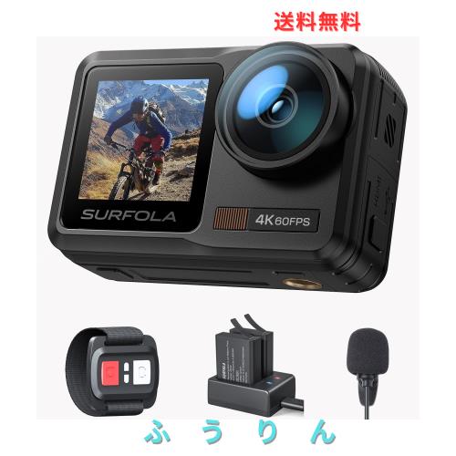 Surfolaアクションカメラ 4K 60FPS 水中カメラ 本機防水カメラ10M WiFi搭載 手ブレ補正 ウェアラブルカメラ 外部マイク付き デュアルカラ