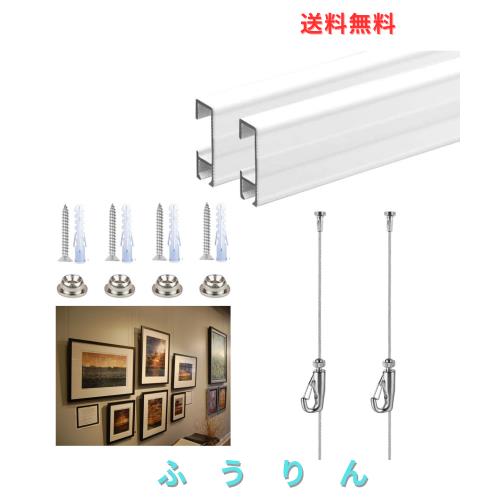 MYCOLO ピクチャーレールセット 壁面用 ワイヤーフック 後入れ 額縁 絵画 写真 時計 吊り下げ 壁掛け用 取扱説明書付き (2m)