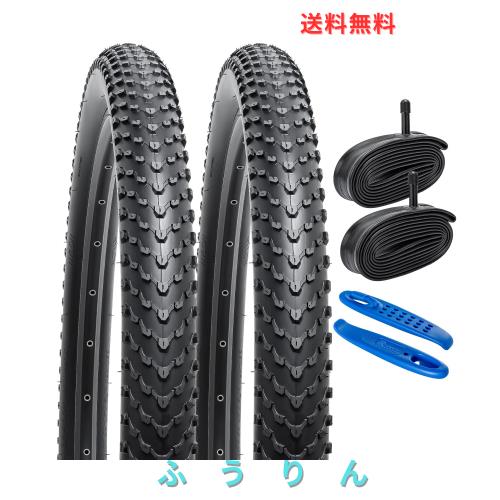 YunSCM 2本セット,26 2.4 タイヤ,26x2.40 60-559 自転車タイヤ + 26x2.10/2.40 チューブ 肉厚 米式バルブ32mm +タイヤレバー,適用 26イン