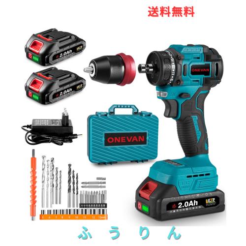 ONEVAN 電動ドライバー 電動ドリル 18V 24 1段階トルク調節 充電式ドライバー 軽量 スピード調節機能 正逆転切替 LEDライト付き 初心者で