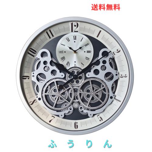 Hnycinj 18インチ オリジナル インダストリアルウォールクロック カチカチしない ヴィンテージ リアルムービングギア 電池式 スチームパ