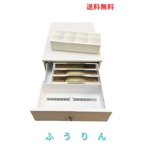 NUSRATS キャッシュドロア 小型 手動式 キャッシュドロアー 紙幣3種・硬貨8種【幅245 x 奥行320 x 高さ104mm】ホワイト