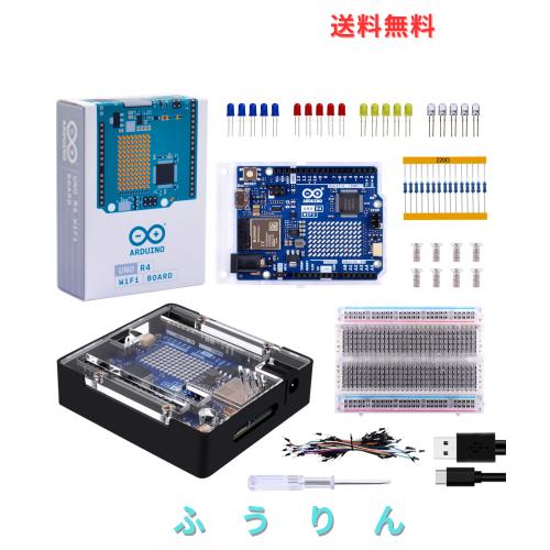GeeekPi 学生用スターターキット (Arduino UNO R4 WiFi 用)、公式 UNO R4 WiFi ボード、透明アクリルカバー付き金属ケース、400 穴テスト