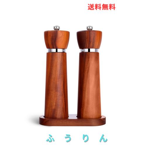 TLYSXPRO 手動式木製ペッパーミル セラミックミル搭載 詰め替え可能な塩胡椒ミル アカシア材使用 高さ21cm 2個セット