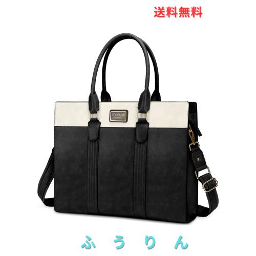 [MOSISO] 女性用 ラップトップケース、15.6インチ PU レザー ラップトップトートワークバッグ、16インチ 大容量 オフィス 旅行用、二重縦