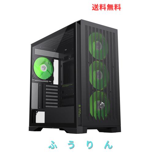 GAMEMAX PCケース ミッドタワー ゲーミング 強化ガラスサイドパネル搭載 （E-ATX〜ITX）対応 7スロット拡張 最大425mm GPU対応 ARGB PWMフ