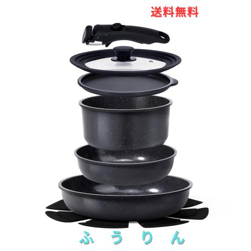 GiPP フライパン セット 8点 鍋セット 食洗機対応 セラミックコーティング フッ素不使用 体に害のない IH・ガス火対応 取っ手が取れる く