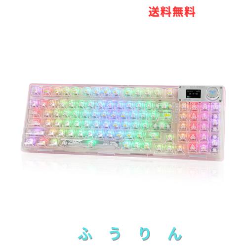 OUSEITECH F98pro ゲーミングキーボード 透明キーボード メカニカルキーボード テンキー ワイヤレス ピンク 透明キーキャップ ホットスワ